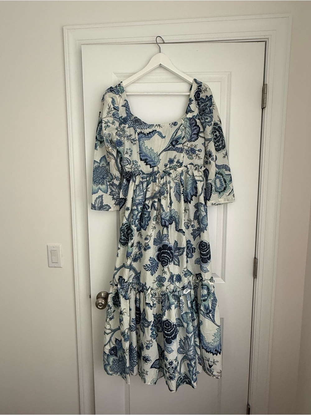 Blue Floral Tiered Midi Dress - Women's